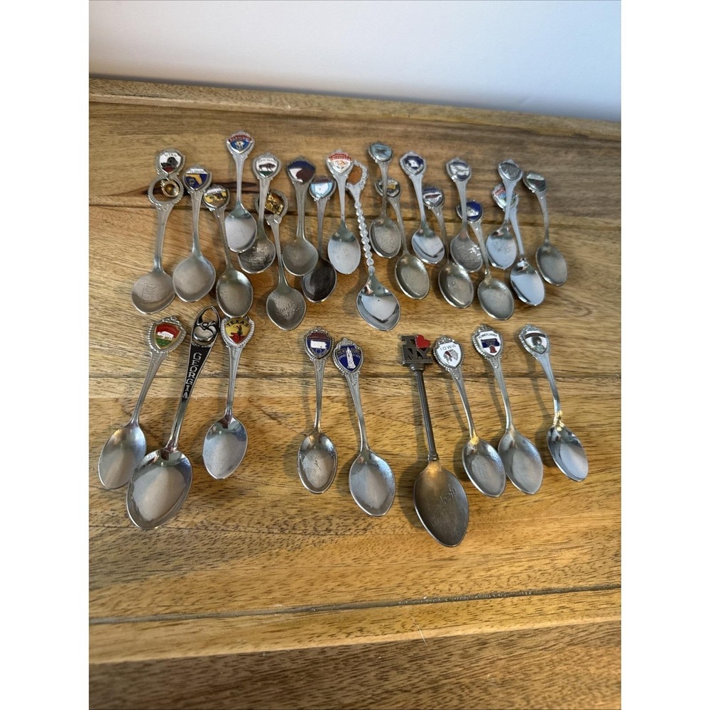 Vintage Souvenir Collector Spoon Lot 28 State Landmark Shields  Mixed Styles